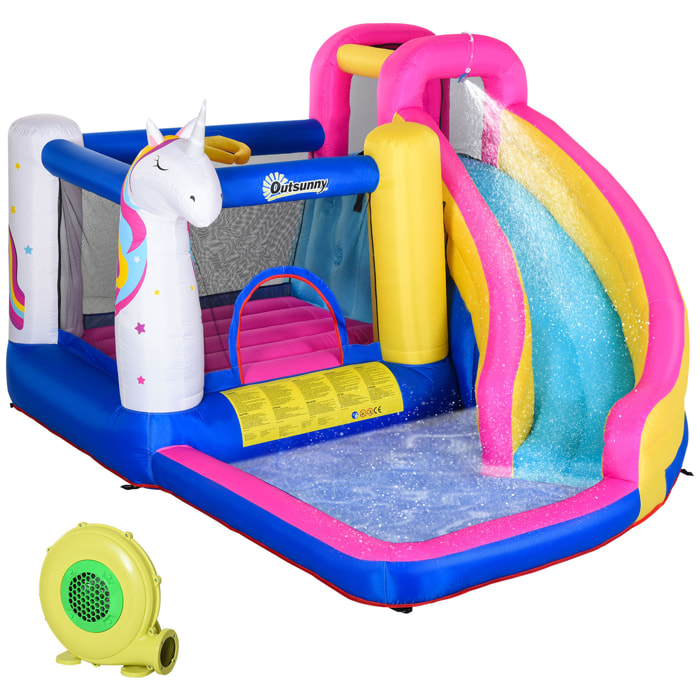 Castillo Hinchable Infantil con Tobogán Piscina Cama de Salto Inflador y Bolsa de Transporte 360x305x210 cm Multicolor