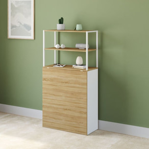 Bureau bibliothèque 2 en 1 pliable Raya blanc et bois