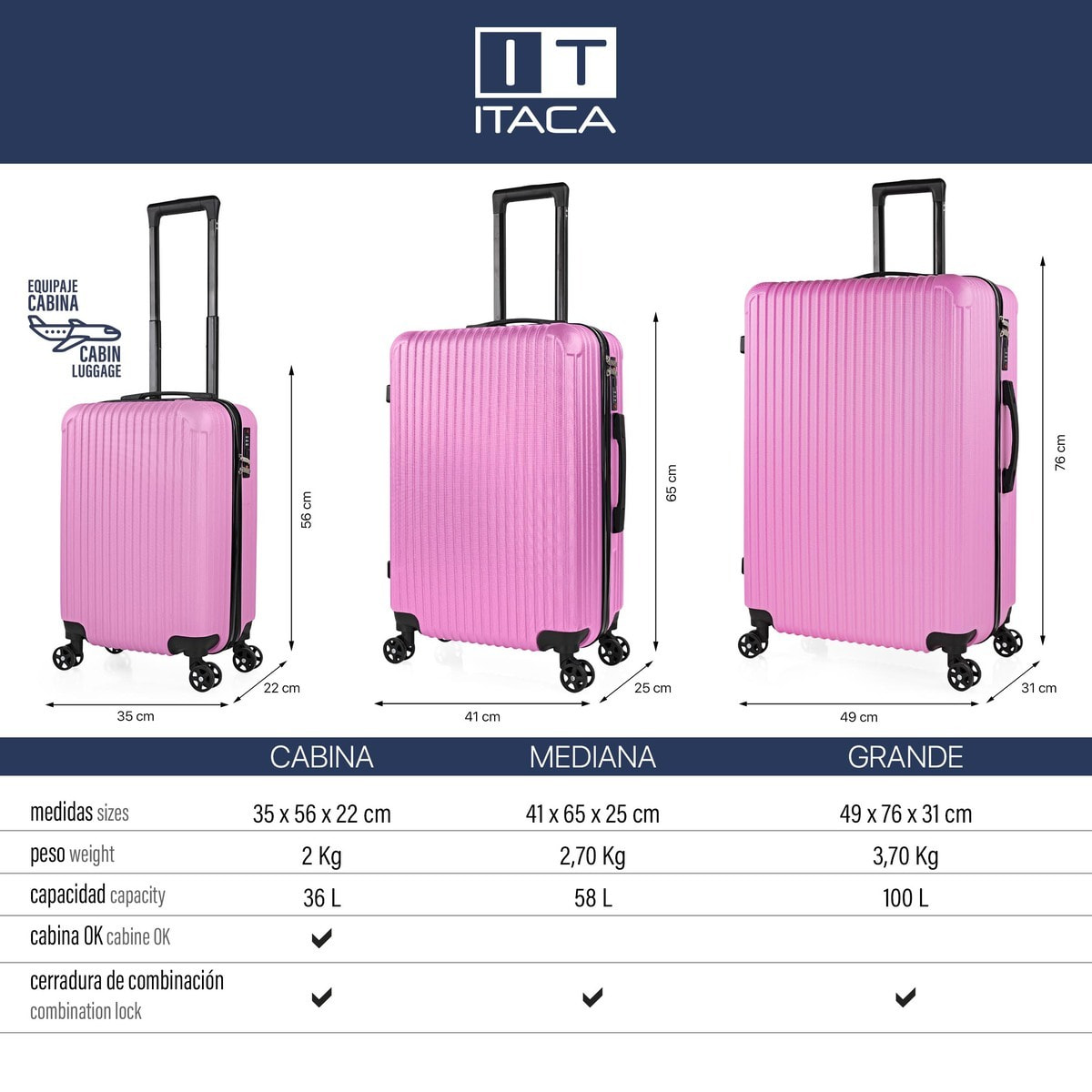 Juego De Maletas Rígidas Abs Itaca Ness Fucsia