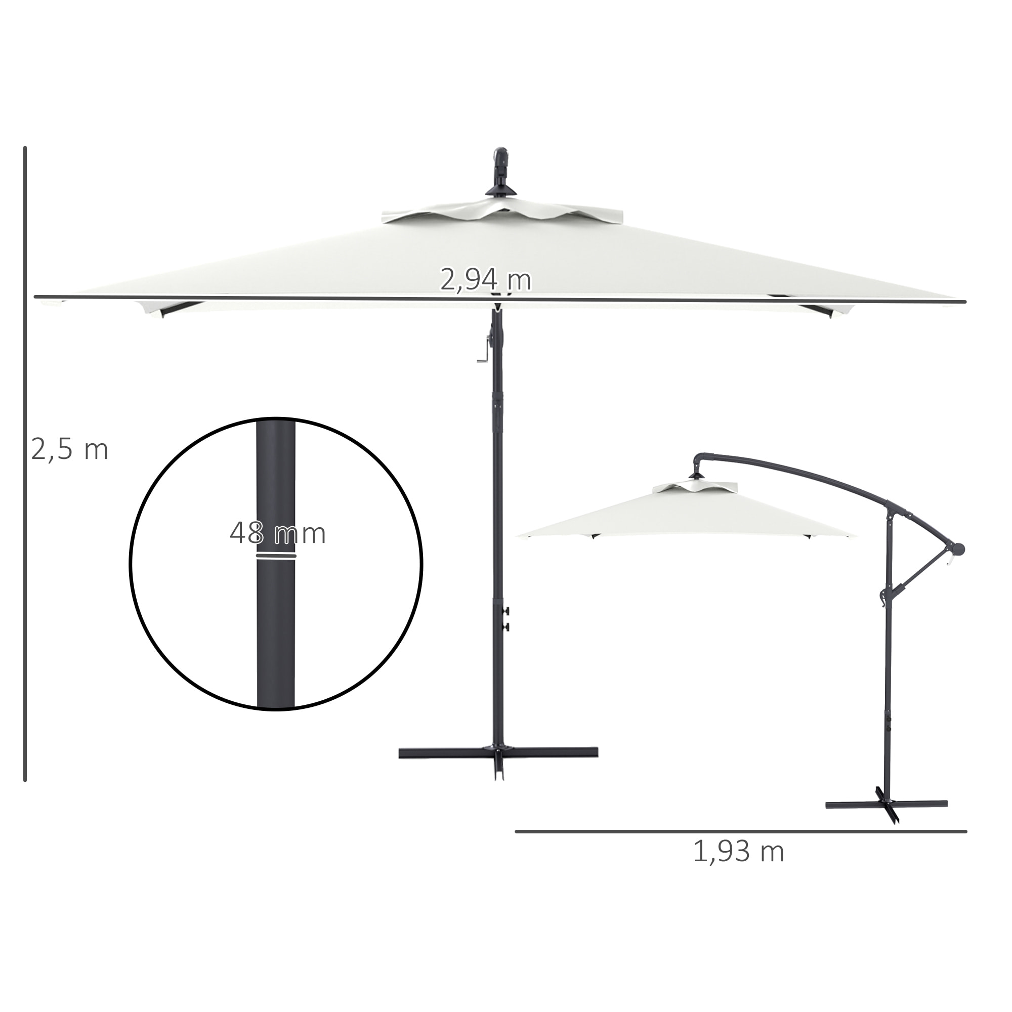 Parasol déporté rectangulaire 3 x 2 m – Manivelle – Protection UV