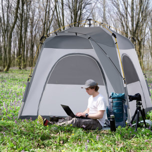 Tienda de Campaña Instantánea para 4 Personas Tienda de Camping con 4 Ventanas 2 Bolsillos y Bolsa de Transporte 240x240x199 cm Gris y Blanco