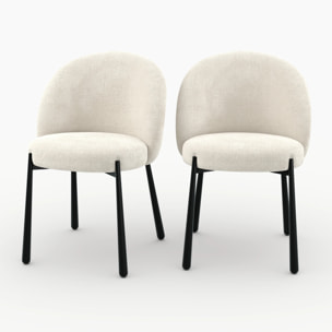 Lot de 2 chaises en velours chenillé écru et métal noir - Pulpy