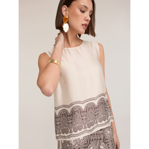 Motivi - Top de raso estampado paisley - Blanco