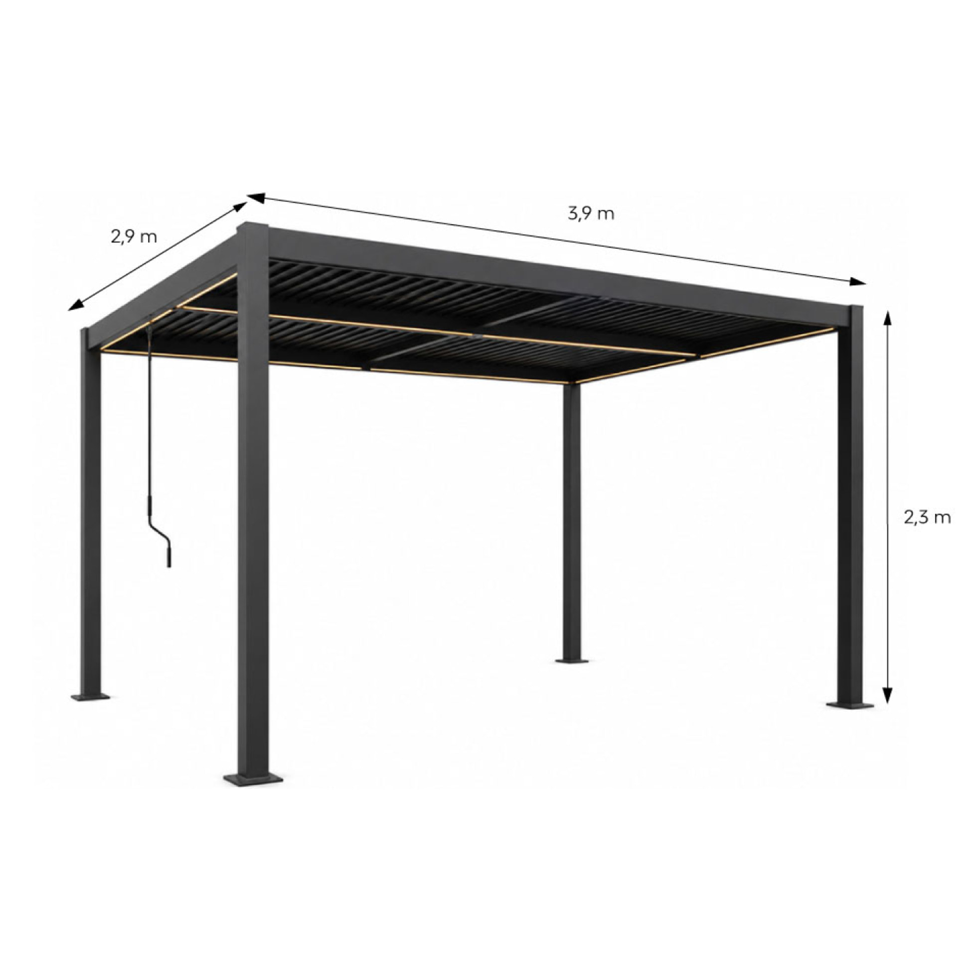 Pergola bioclimatique à LED 4x3m structure aluminium lames orientables MILL