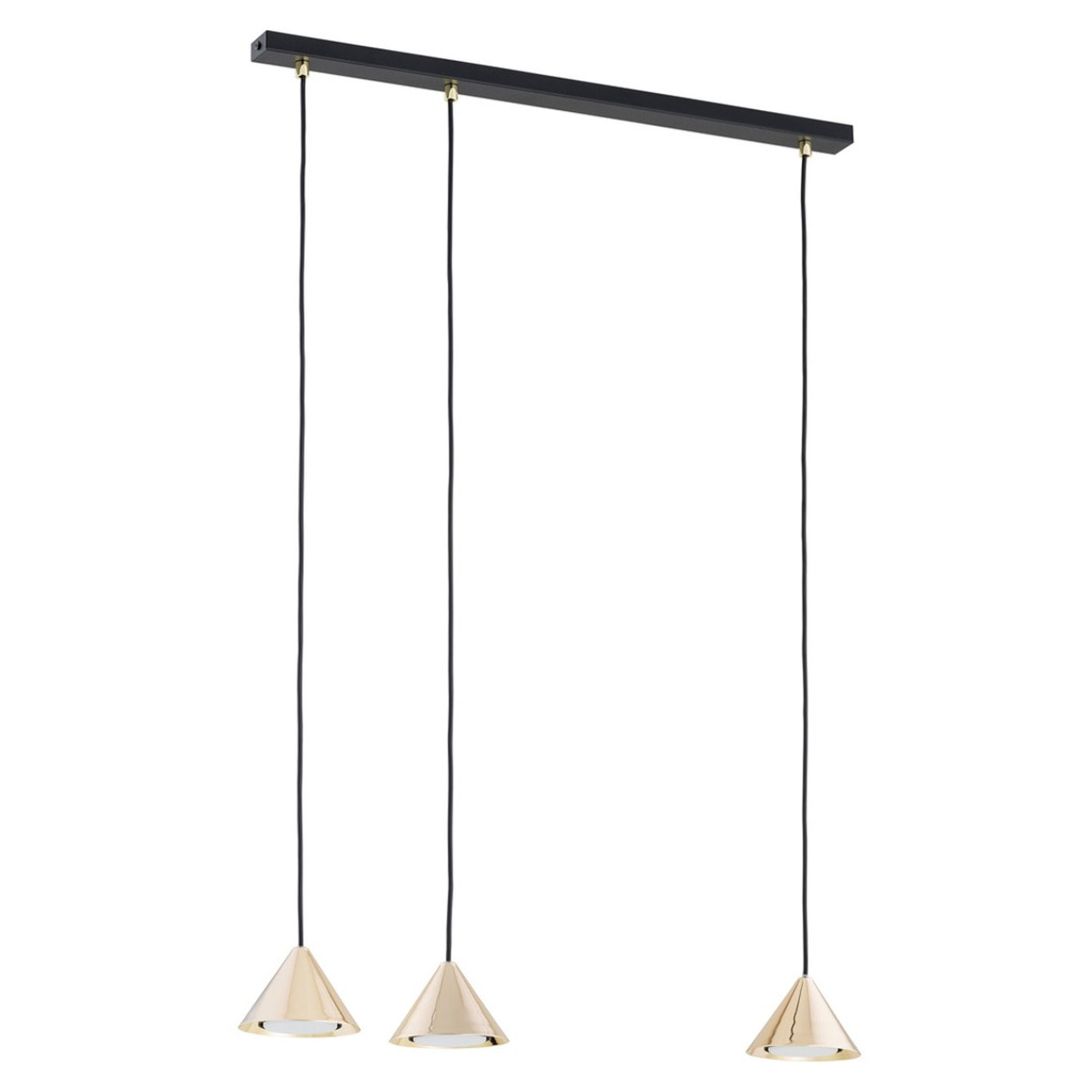 Lampada a sospensione ELIT con tre diffusori conici in oro