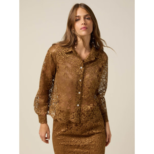 Oltre - Camisa de encaje con borde festoneado - Marrón