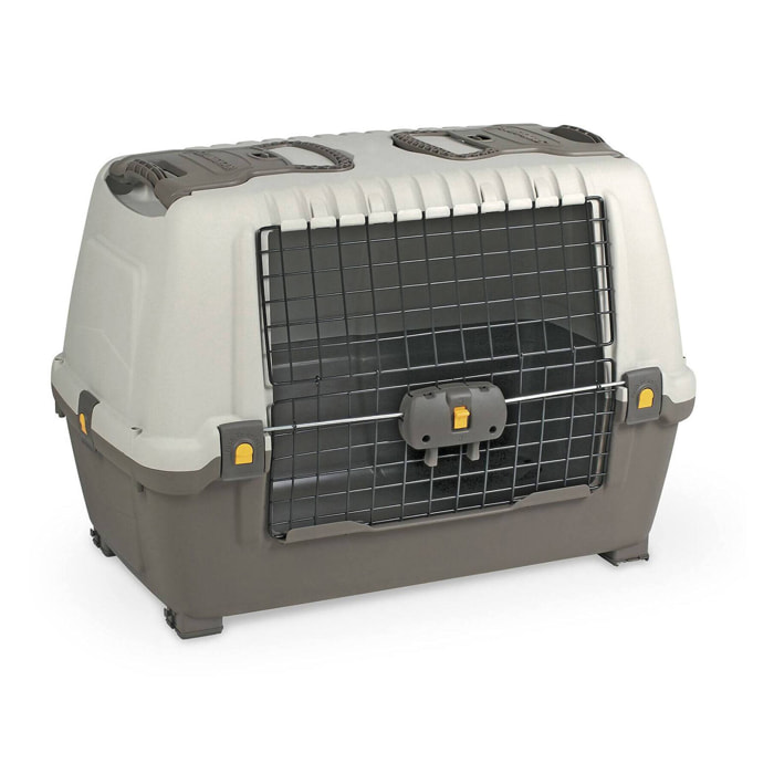 Trasportino per cani o gatti Fausta, Trasportino rigido, Gabbietta portatile con tappetino, 100% Made in Italy, Beige e Marrone, 76x45h54 cm