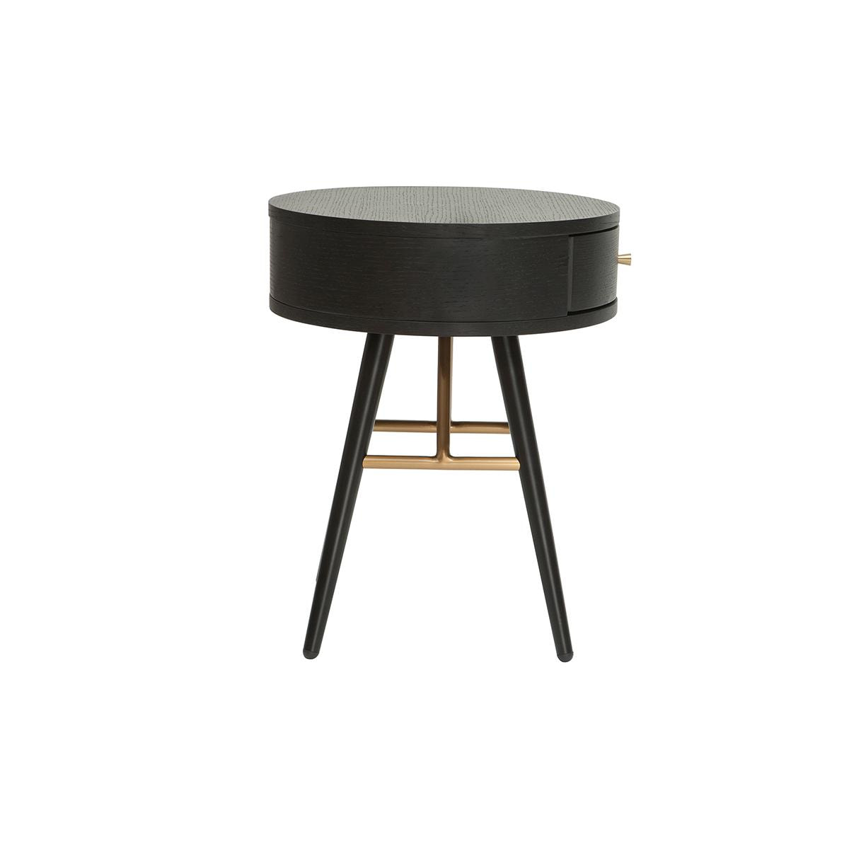 Table de chevet ronde avec tiroir bois et métal noir D41 cm KORAL