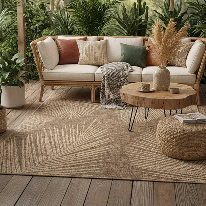 Tapis extérieur intérieur NOLIM aspect jute motif feuilles