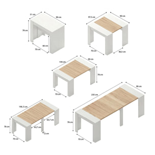 Mesa consola extensible en blanco artik y roble canadian 50-235x90 cm Denis Blanco Artik (Blanco Mate) - Roble Canadian