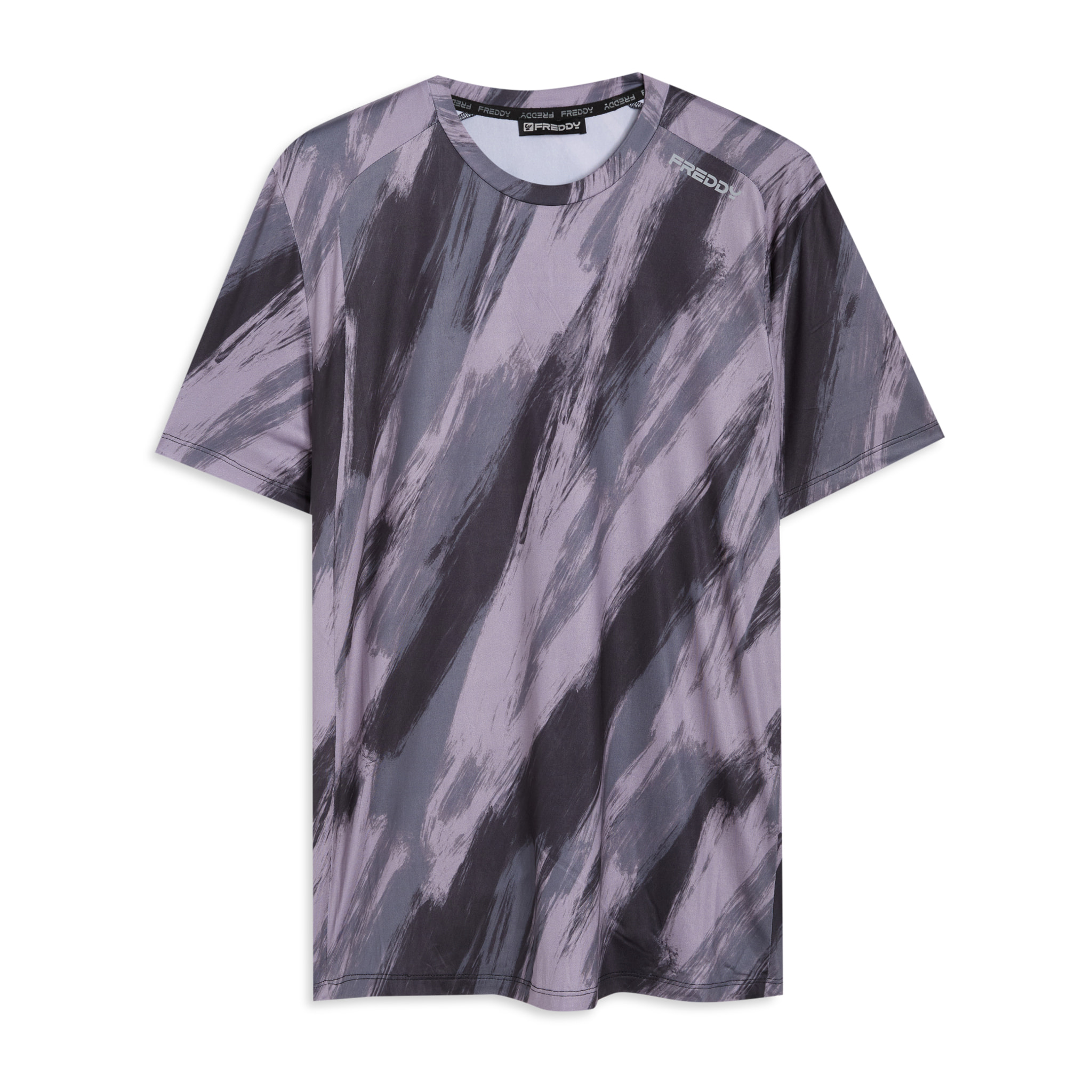 T-shirt stampata effetto pennellata in tessuto tech