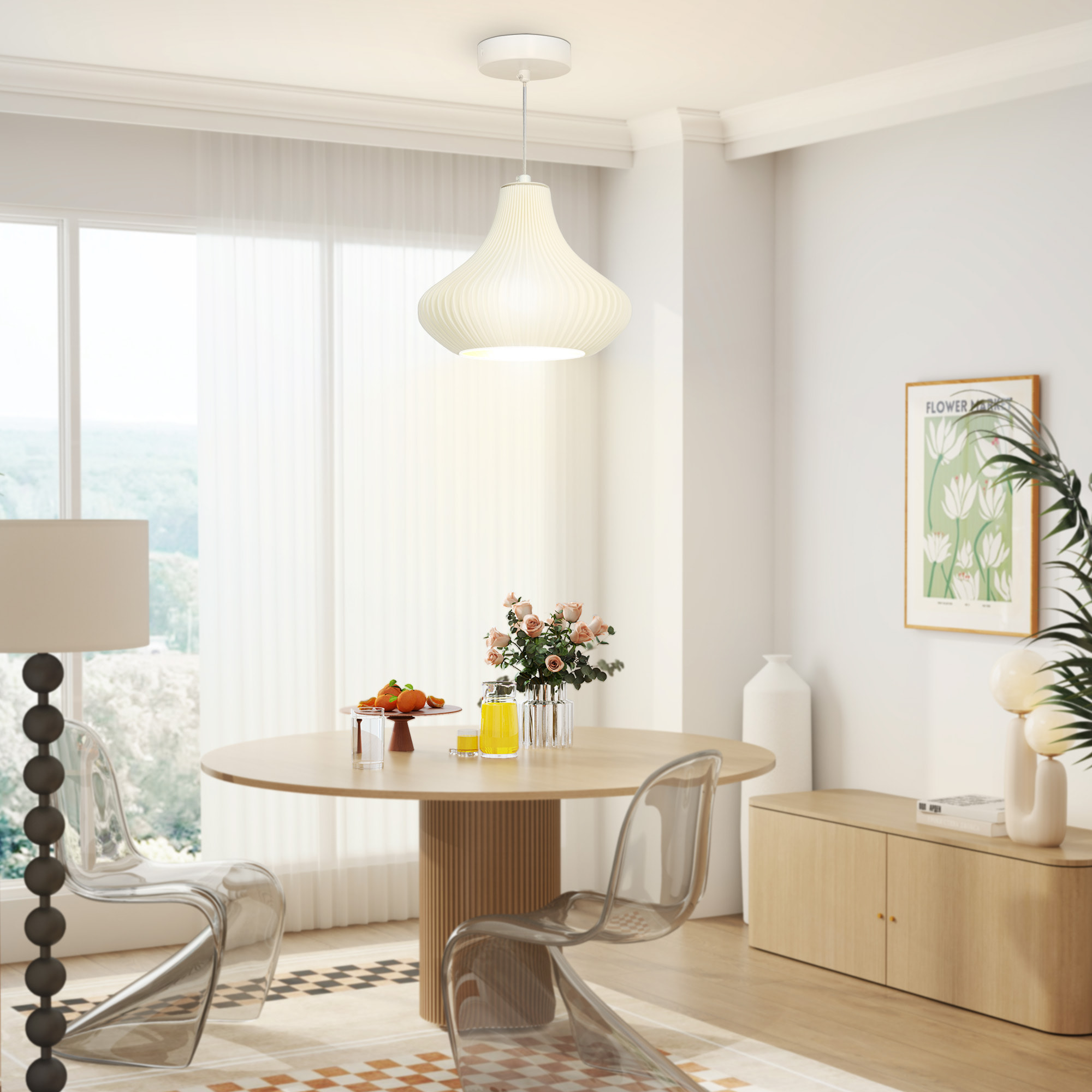 Lámpara Colgante Moderna Lámpara de Techo E27 con Pantalla de Impresión 3D Iluminación para Comedor Cocina Salón Bar Restaurante Blanco