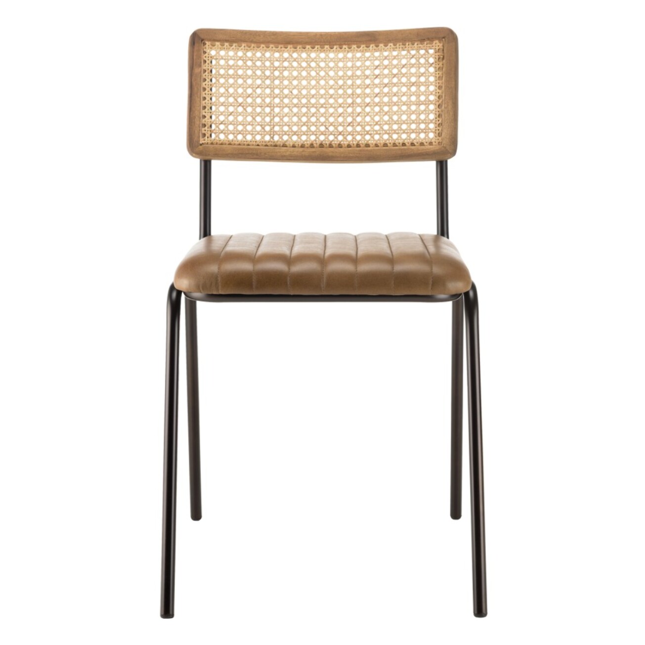 MARCEL - Lot de 2 chaises manguier assise matelassée cuir dossier droit