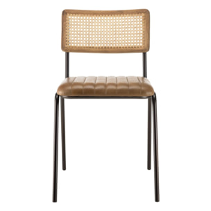 MARCEL - Lot de 2 chaises manguier assise matelassée cuir dossier droit