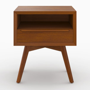 Table de chevet  en bois de teck, 1 niche et 1 tiroir - Waya