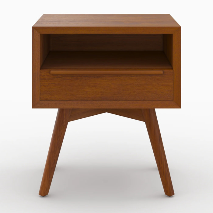 Table de chevet  en bois de teck, 1 niche et 1 tiroir - Waya
