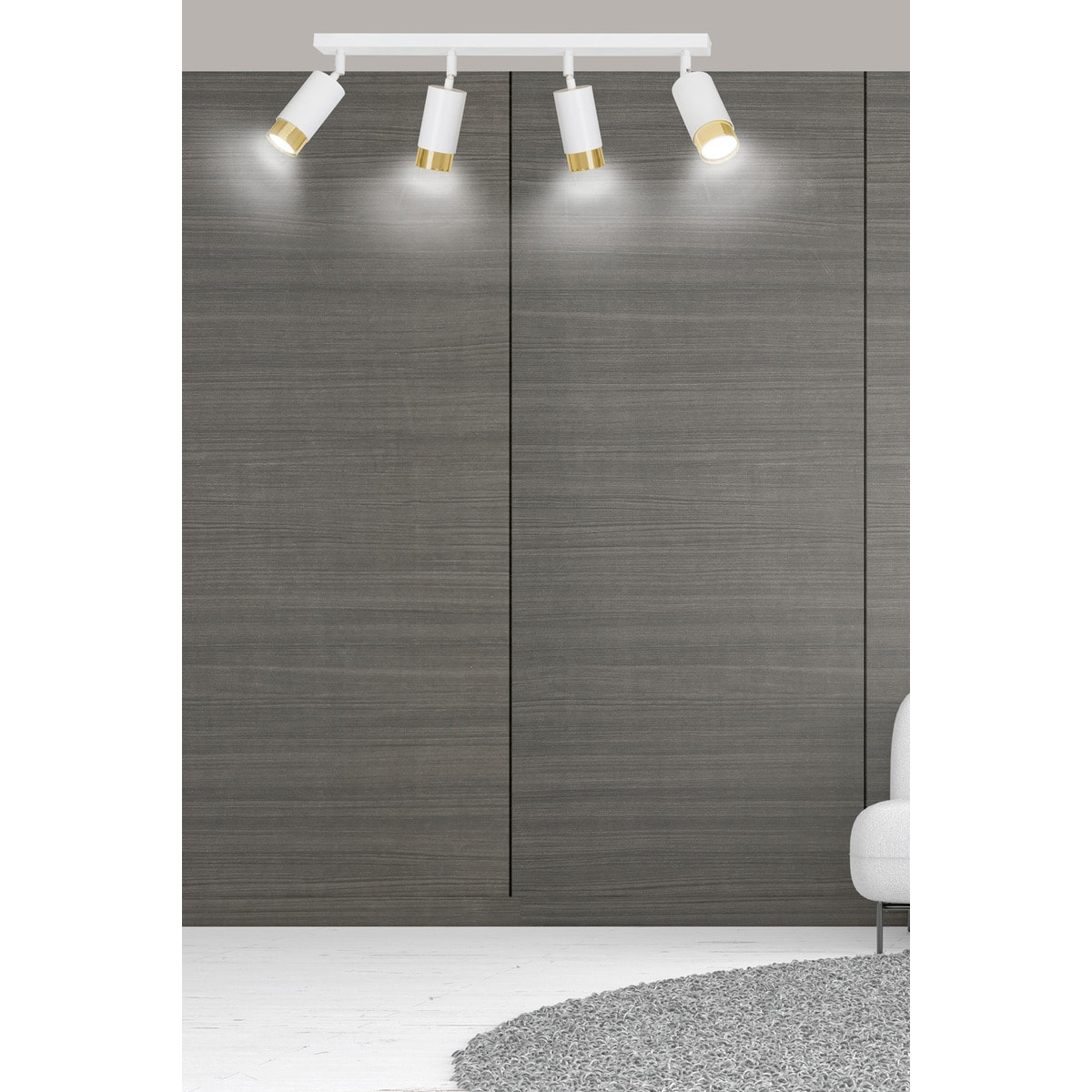 Faretto da soffitto Hiro in acciaio bianco e oro