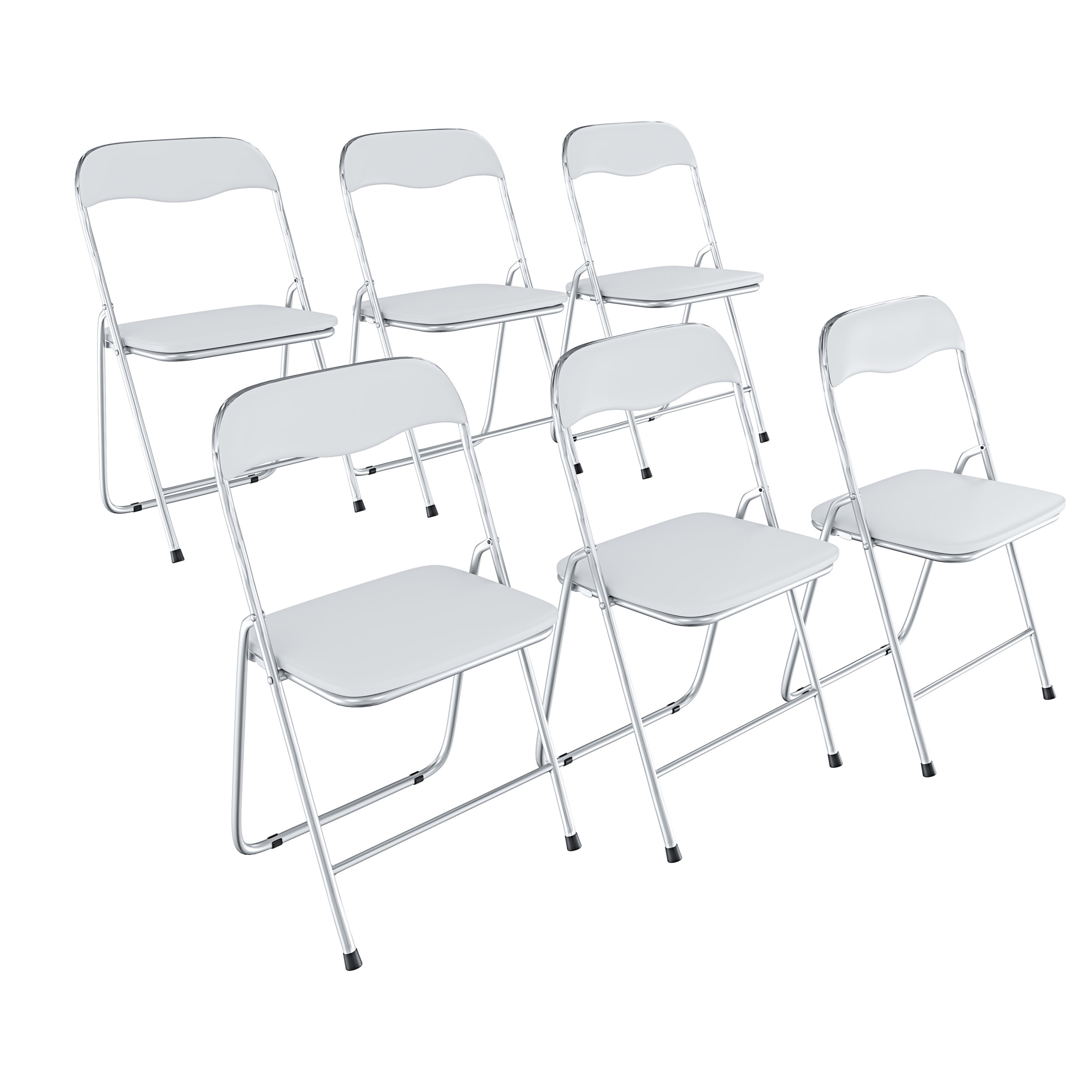 Set da 6 Sedia Pieghevole Slim in Metallo Sedie Salvaspazio Ufficio Casa Campeggio Salotto Cucina Ecopelle Comoda Seduta Imbottita 78x44x44 cm Bianco