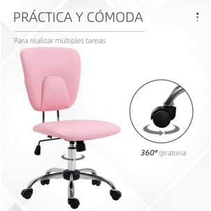 Silla de Oficina Silla de Escritorio Giratoria de Cuero PU con Altura Ajustable y Función de Inclinación para Salón Dormitorio Estudio Carga 120 kg 50x54x87,5-96,5 cm Rosa