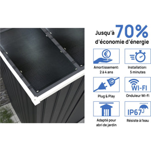 Abri de jardin métal - "Vegas" - 5.29 m² avec panneaux solaires - Gris