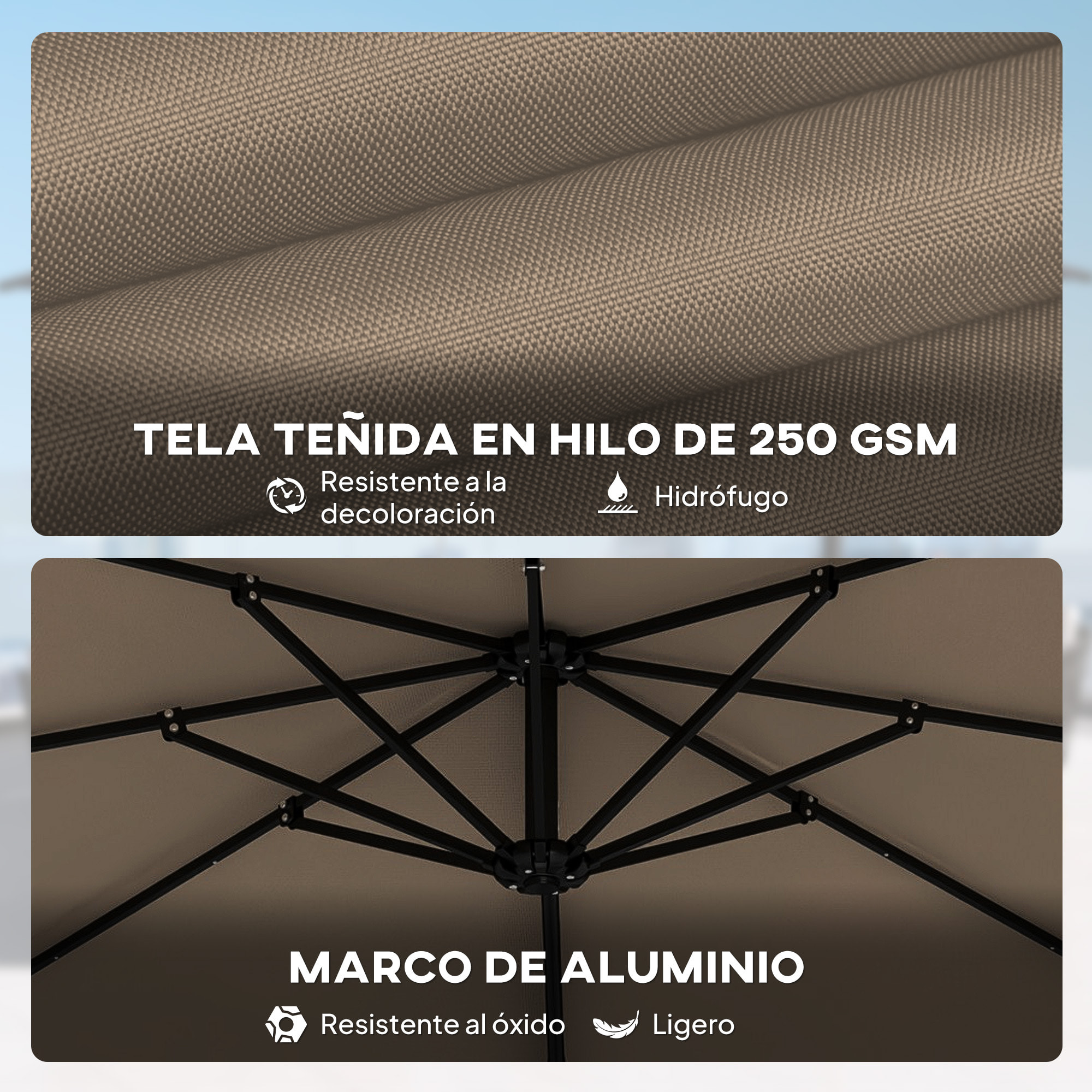 Sombrilla de Jardín 2,9x2,9 m, Parasol Excéntrico de Aluminio con Manivela, Toldo Giratorio 360°, Inclinación Ajustable, Base Cruzada y Funda, UPF30+, Sombrilla para Terraza Exterior, Caqui