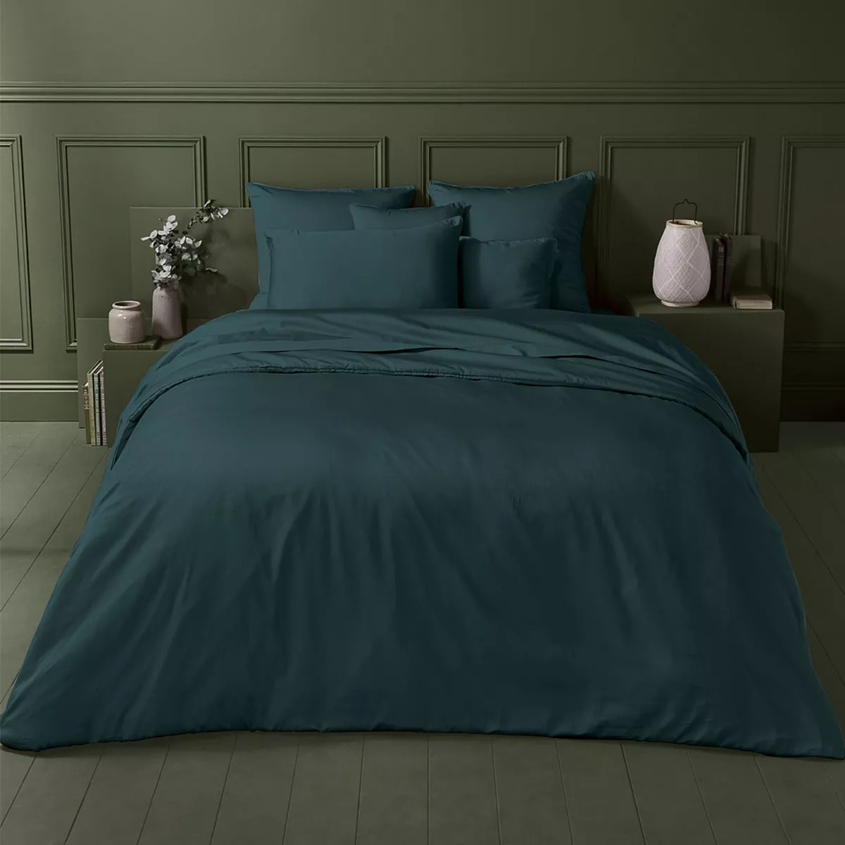 Drap housse b30 satin de coton 115 g/m² uni canard Ava uni vert anglais