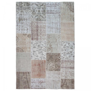 Authentique tapis Noué main en Turquie motif Patchwork beige