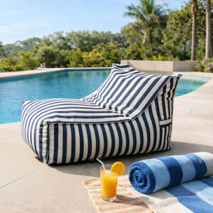 BOLOGNE Pouf d’extérieur rayé bleu déperlant - 100x65x65 cm