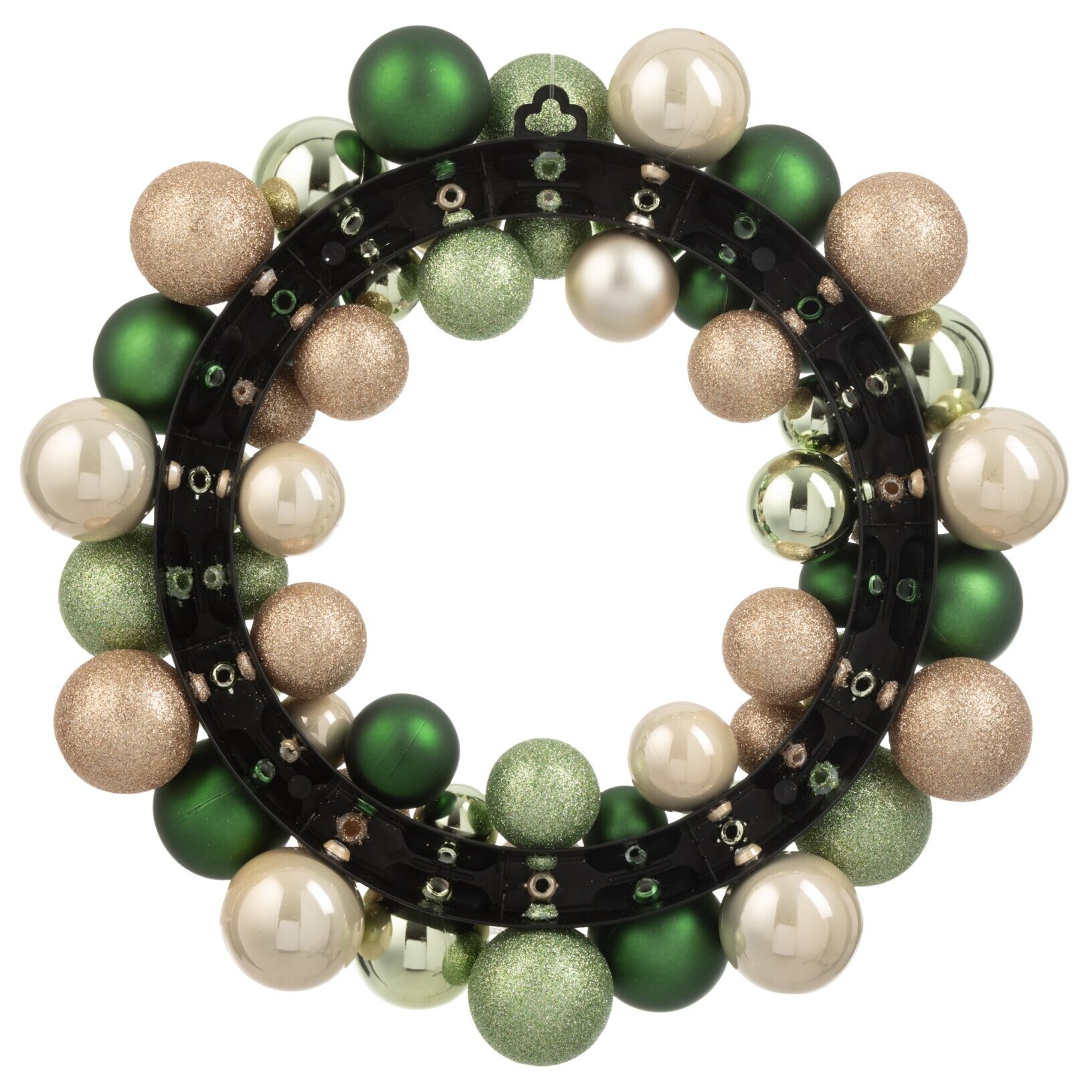 J-Line - Couronne de boules de Noël - plastique - vert menthe/écru