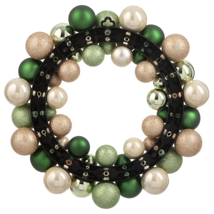 J-Line - Couronne de boules de Noël - plastique - vert menthe/écru