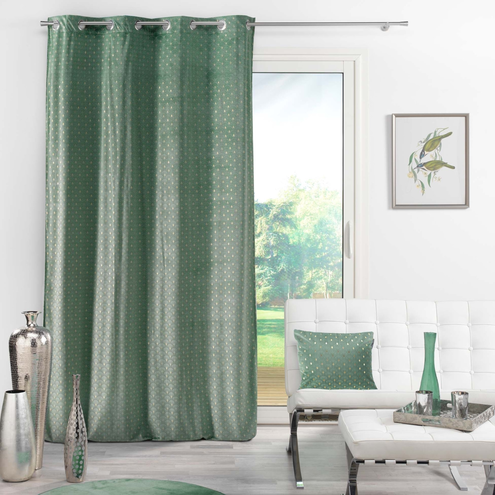 Rideau tamisant en velours print or - Kaki