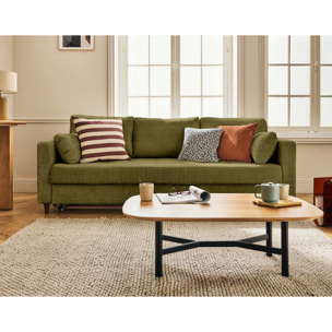 Anna - canapé droit 3 places convertible avec poche en velours texturé - Vert Olive