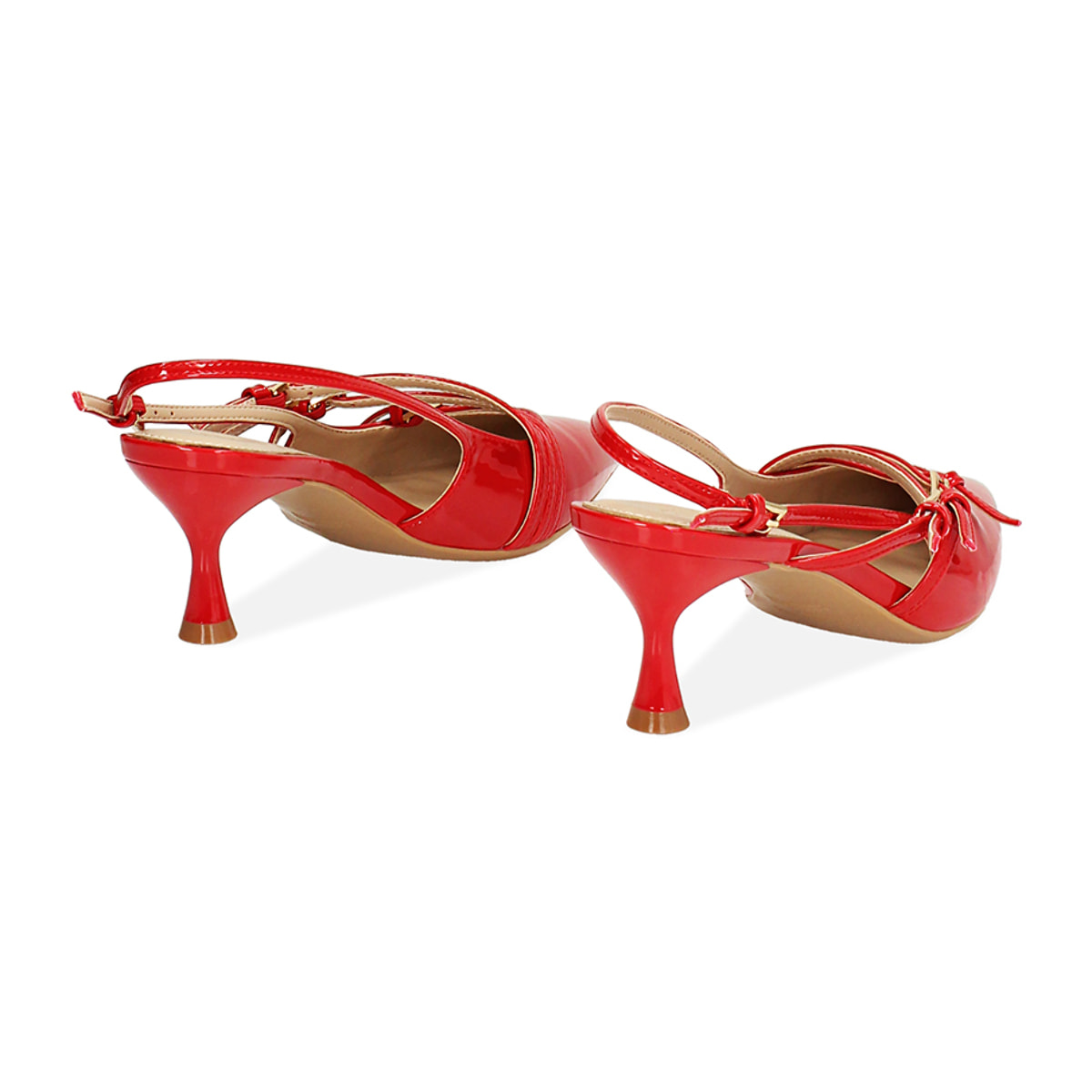 Décolleté slingback donna rosse con cinturini, tacco 6 cm