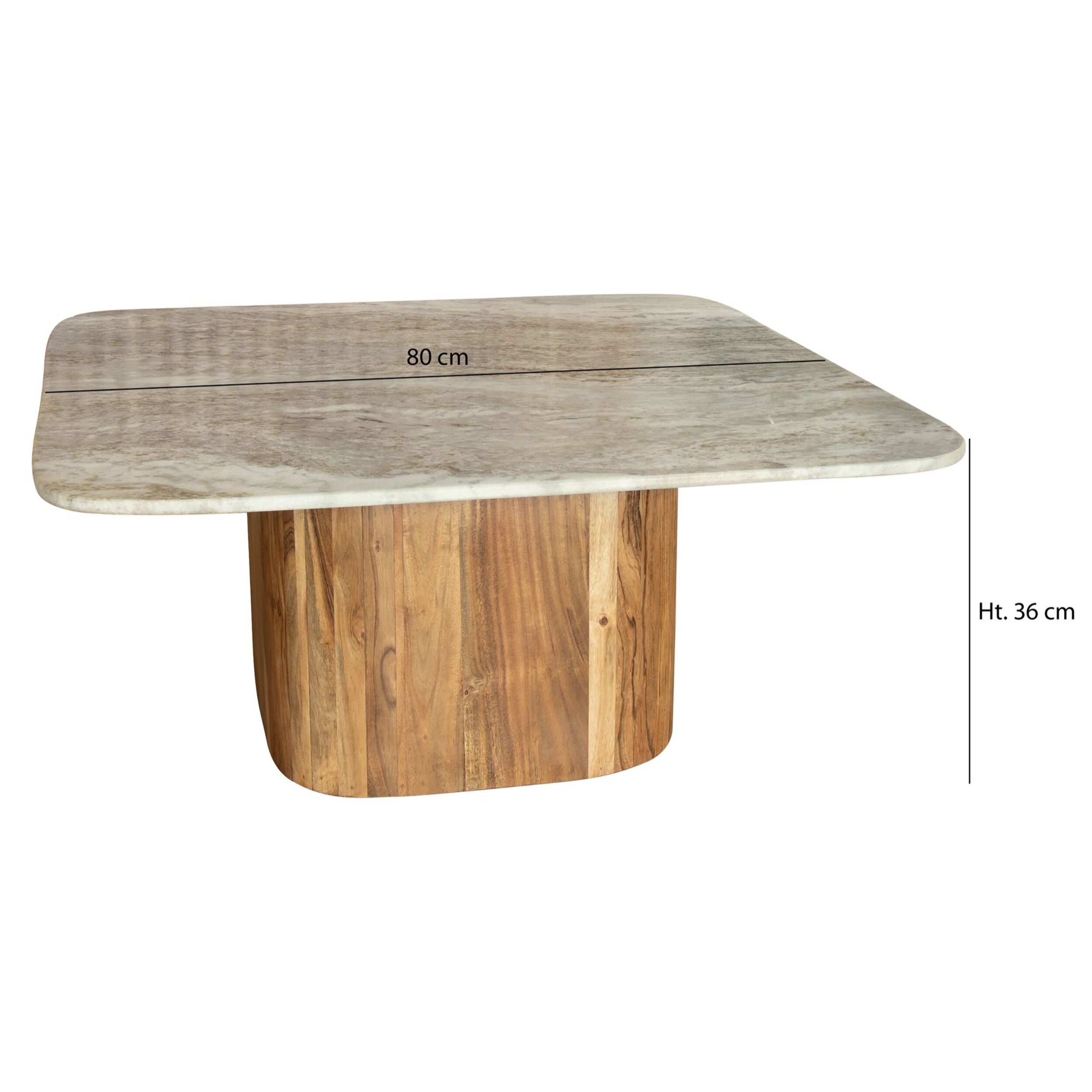 TABLE BASSE MARBRE GRIS ET PIED EN BOIS D'ACACIA 80X80X36CM BERGEN