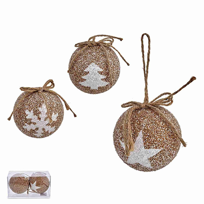 DAM  Confezione da 2 pendenti a sfera con trama ruvida 9,5x9,5x19 Cm. Marrone chiaro