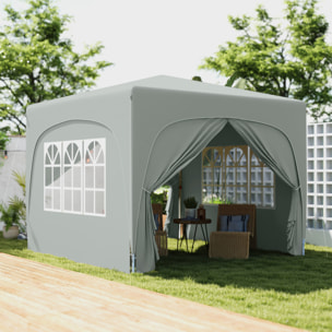 Carpa Plegable 3x3 m, Cenador Pabellón de Jardín con Altura Ajustable de 3 Niveles, 4 Paredes Laterales, Ventanas y Bolsa Transporte, UPF50+, Impermeable para Fiestas, Exterior, Gris