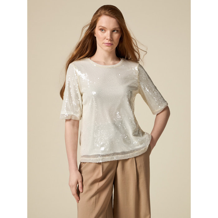 Oltre - Blusa de lentejuelas - Blanco