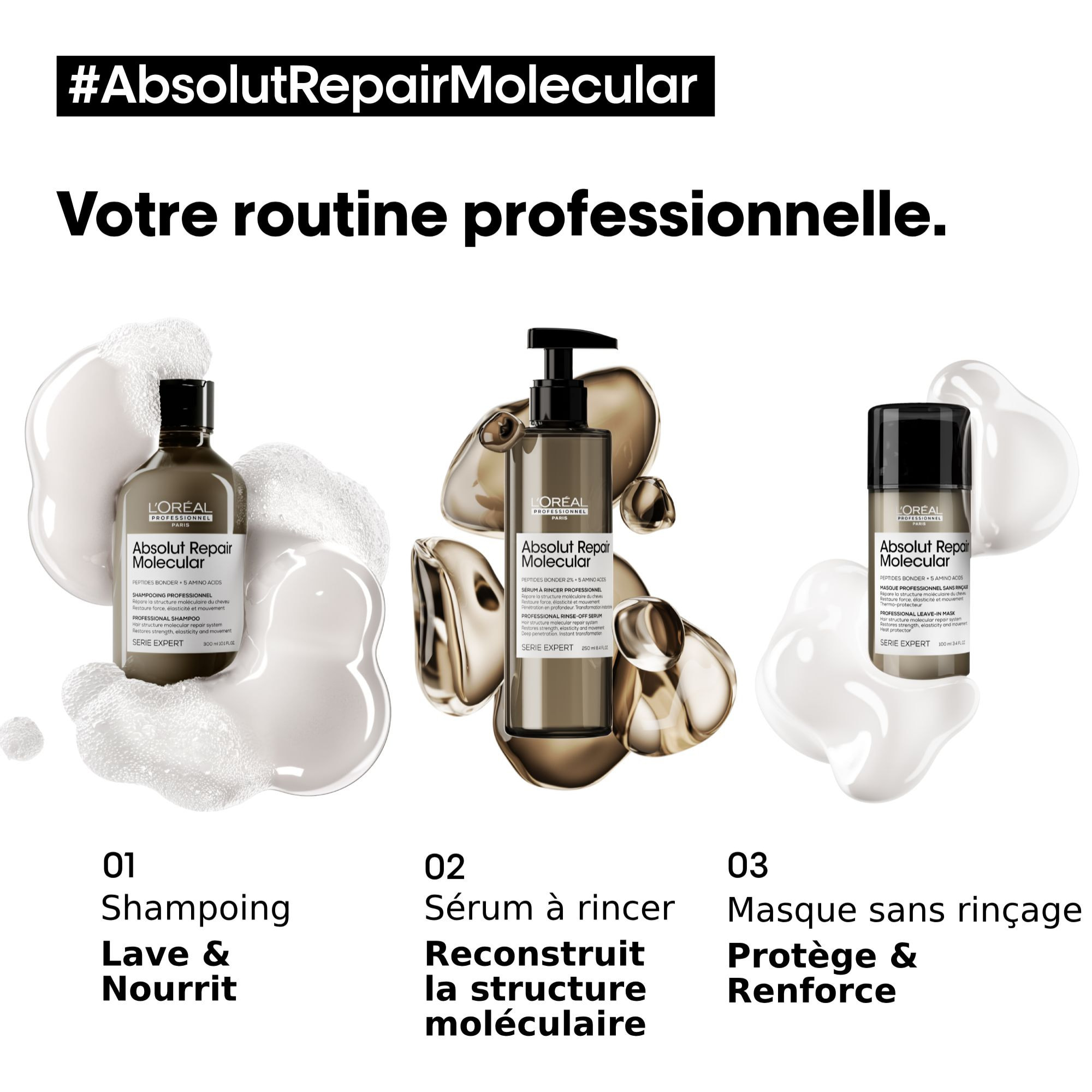 Masque Réparateur Sans Rinçage Absolut Repair Molecular Cheveux Abîmés 100ml - Série Expert