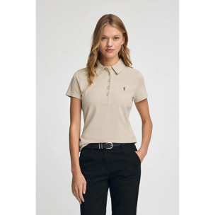 Polo beige de piqué con cuello cinco botones y bordado Rigby Go