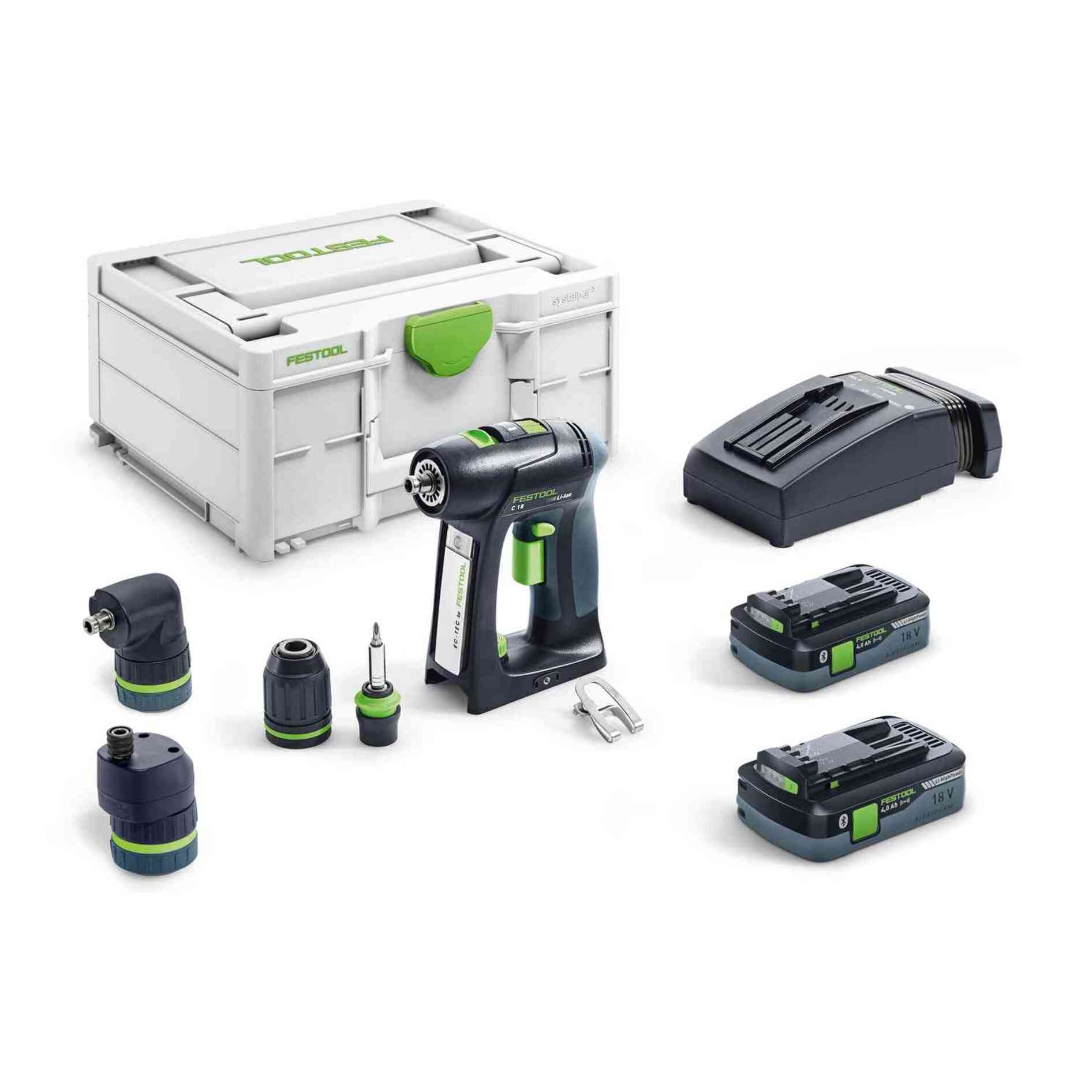 Perceuse visseuse sans fil C 18 HPC 4.0 I-SET - FESTOOL - averc 2 batteries 18V 4.0Ah - chargeur - accessoires - Systainer - 577617