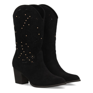 Botas cowboy con tacón y troquelado floral.