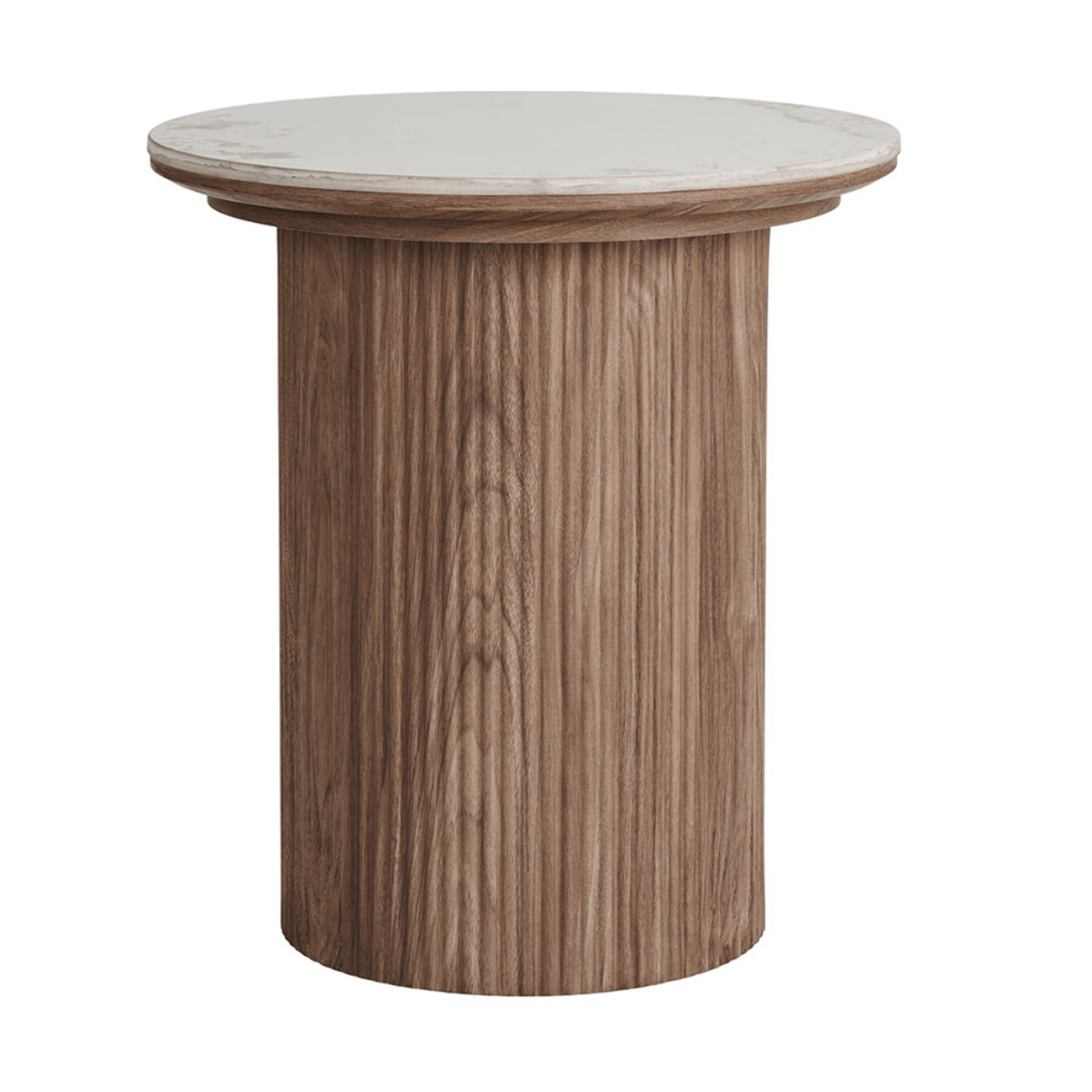 Lysa - bout de canapé plateau effet marbre et pieds effets bois - 50 cm - Bois / Blanc