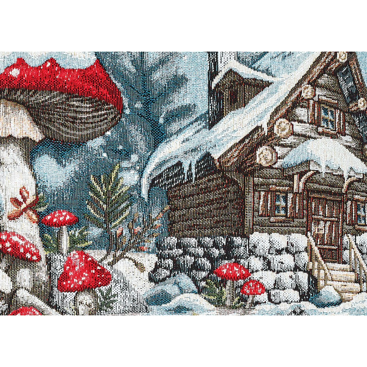 Fodera Per Cuscino Arredo Natalizio In Tessuto Gobelin Cinigliato Made in Italy Disegno Elfo Fungo