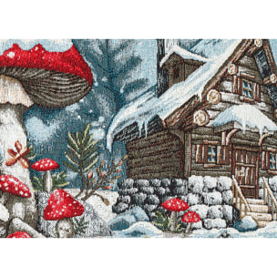 Fodera Per Cuscino Arredo Natalizio In Tessuto Gobelin Cinigliato Made in Italy Disegno Elfo Fungo