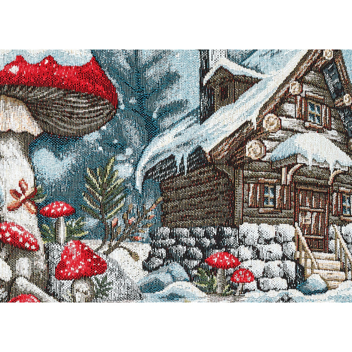 Fodera Per Cuscino Arredo Natalizio In Tessuto Gobelin Cinigliato Made in Italy Disegno Elfo Fungo