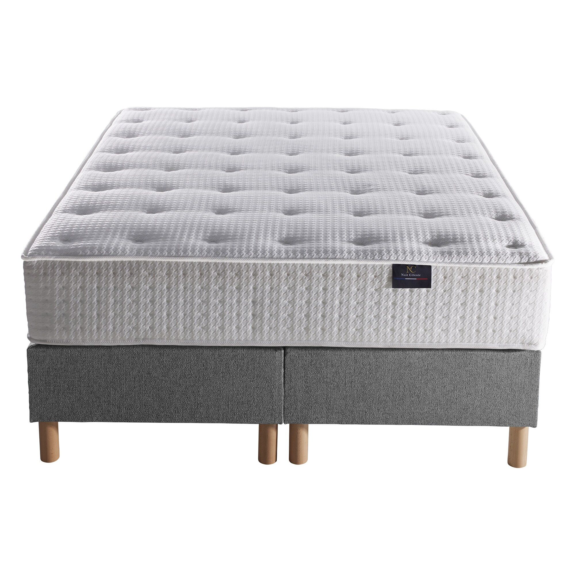 Ensemble Hélios + sommier Boxspring Gris hauteur 26 cm