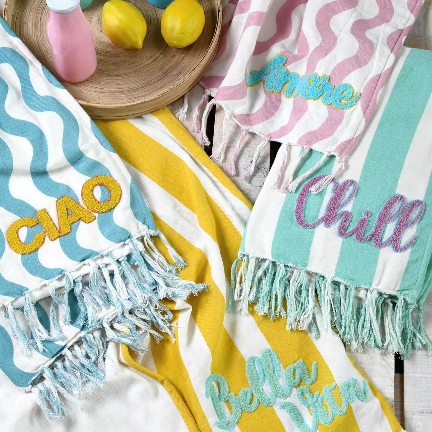 Fouta doublée éponge 'Amore' - Rose