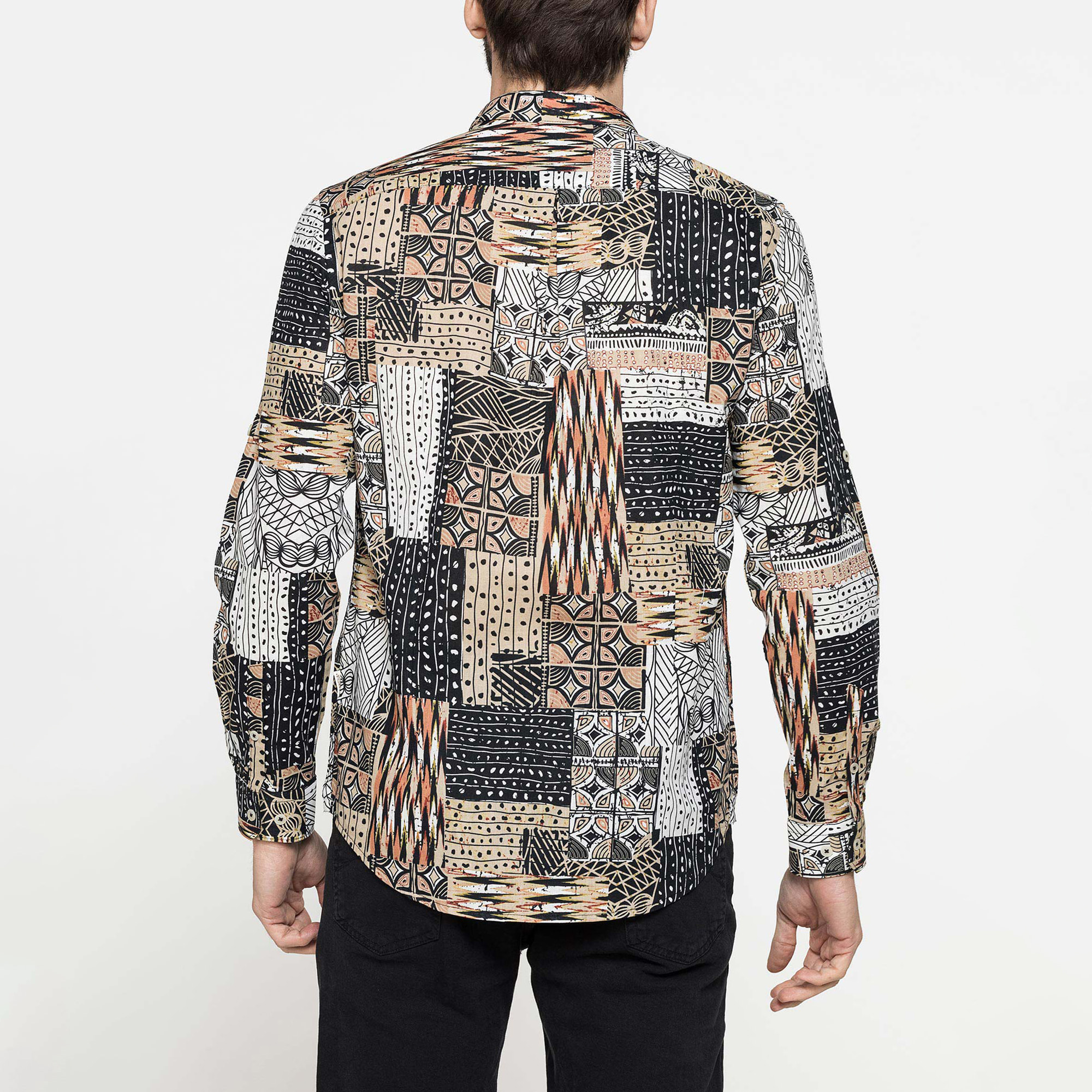 CAMICIA COREANA IN LINO COTONE STAMPATO