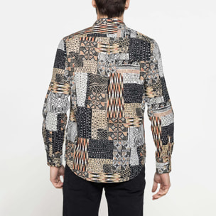 CAMICIA COREANA IN LINO COTONE STAMPATO