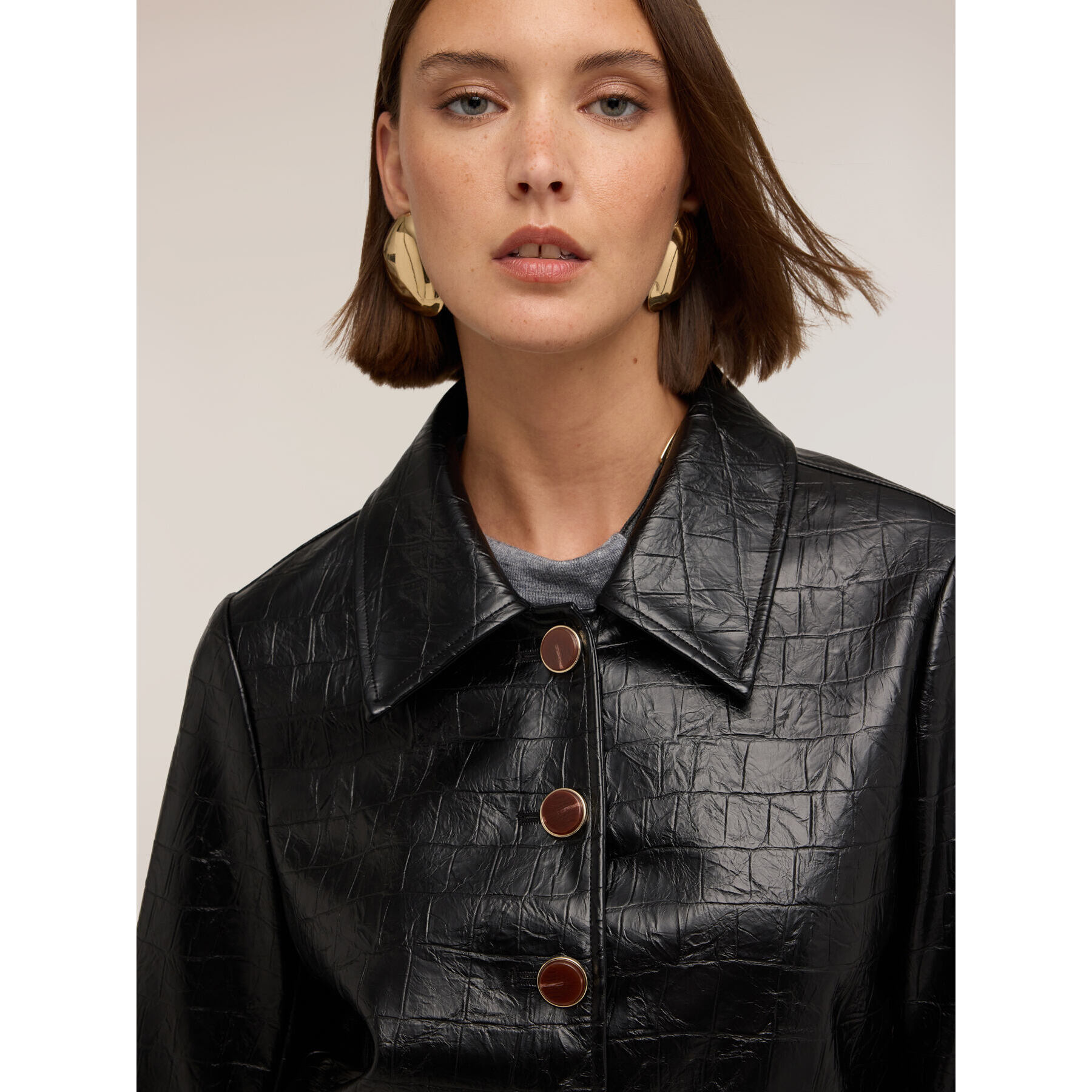 Motivi - Chaqueta corta efecto cocodrilo con botones - Negro